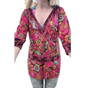 NWOT Custo Barcelona Womens Drawstring Velvet Hoodie - Pink Multi Floral Sz 4